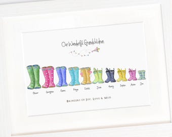 The orginal Welly Boot Family Print - Watercolour Illustration