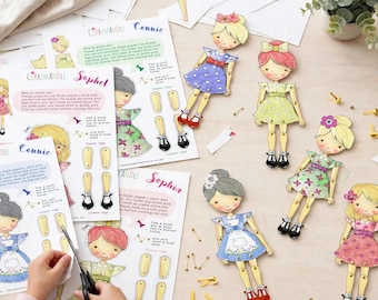 Paper dolls kit - printable - Corkymandle articulated retro doll kit