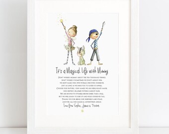 Magical adventures with Mummy - Watercolour art print - you choose your characters - Mothers day