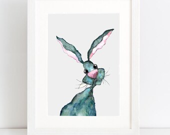 Elliott Hare  - Artist, Sarah Lawrence - watercolour nature nursery / home illustration - hare - rabbit
