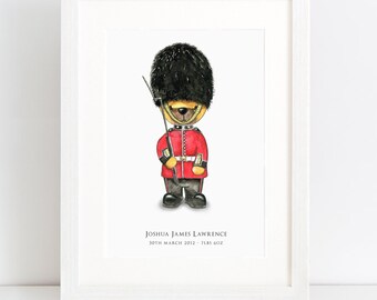 Personalised Grenadier Guard Nursery Art: Watercolour Birth Print