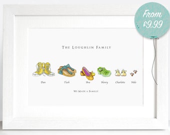 Personalised Family Feet Print - Watercolour Illustration, boots shoes, trainers, pumps, crocs, Children & Pets Art