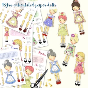Paper dolls kit - printable - Corkymandle articulated retro doll kit