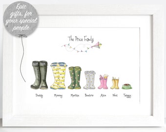 The orginal Welly Boot Family Print - Watercolour Illustration