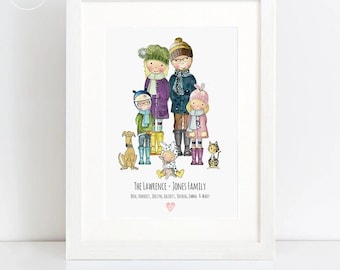 Welly tots - Personalised watercolour family print - we made a family - by artist Sarah Law
