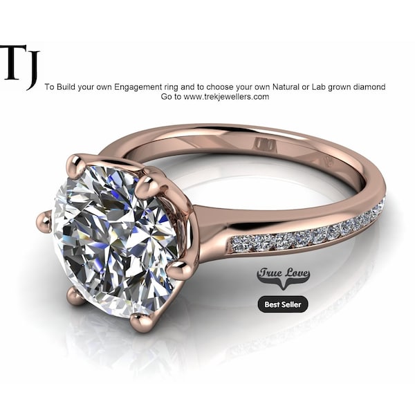 Round Brilliant Lab Grown Diamond Engagement Ring .35 Carat up to 6 Carat  14 kt Rose Gold #2001