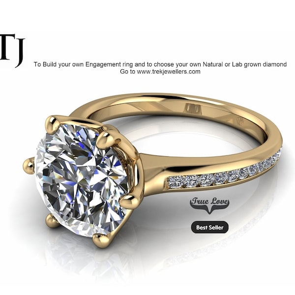 Round Brilliant Lab Grown Diamond Engagement Ring .35 Carat up to 6 Carat  14 kt Yellow Gold #2002