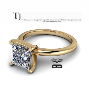 Lab Grown Princess cut Diamond Engagement  Ring from .45 Carat up to 6  Carat  14kt Yellow Gold #2014
