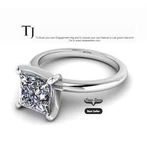 Lab Grown Princess cut Diamond Engagement  Ring from .45 Carat up to 6  Carat  14kt white Gold #2012
