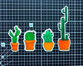 Cactus Vinyl Stickers Set of 4, Colourful Stickers, Vinyl Laptop Stickers, Bullet Journal Stickers
