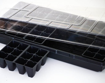 Seed Starting Greenhouse Kit, 72 Cells, Solid Seed Tray, Jiffy Dome Lid, 12 6pks