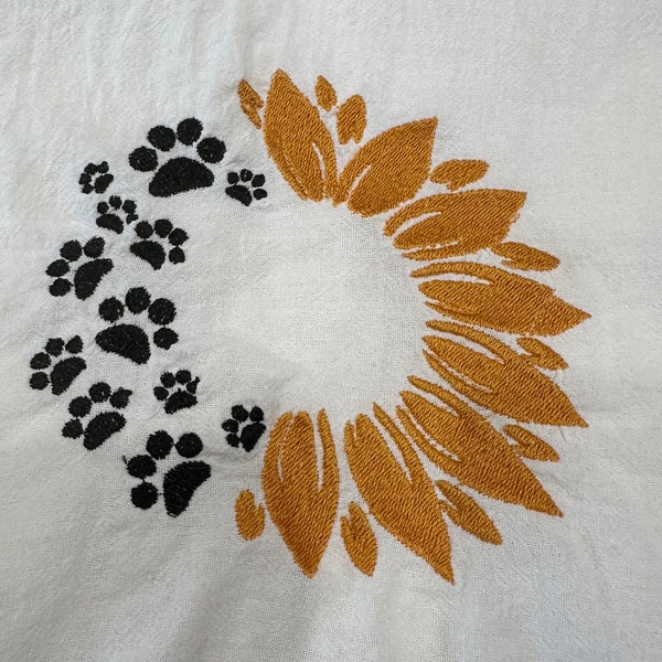 Sunflower Dog Paw Kitchen Tea Towel - Flour Sack Towel - Kitchen Linens  - Vintage Look Primitive Farmhouse