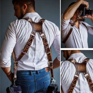 Vintage camera straps with stitching by Desired Leather, dual  custom camera strap, shoulder camera strap, best camera straps