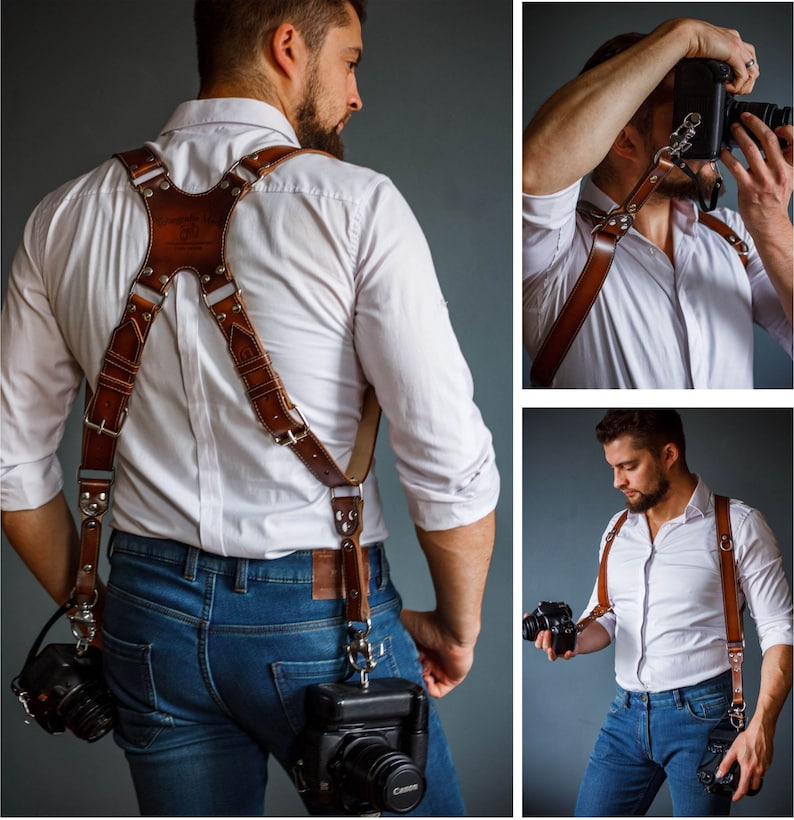 Multi camera straps, Leather camera harness, Dual Cameras Strap, Photographer Harness, leather camera strap 