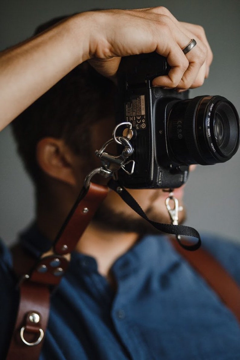 Personalized Dual Cameras Leather Strap, Multi Cameras Strap, Photographer Harness, photographer holster image 3