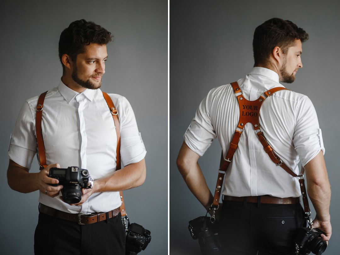 Leather Camera Harness With Your Logo, Dual Camera Strap, Camera