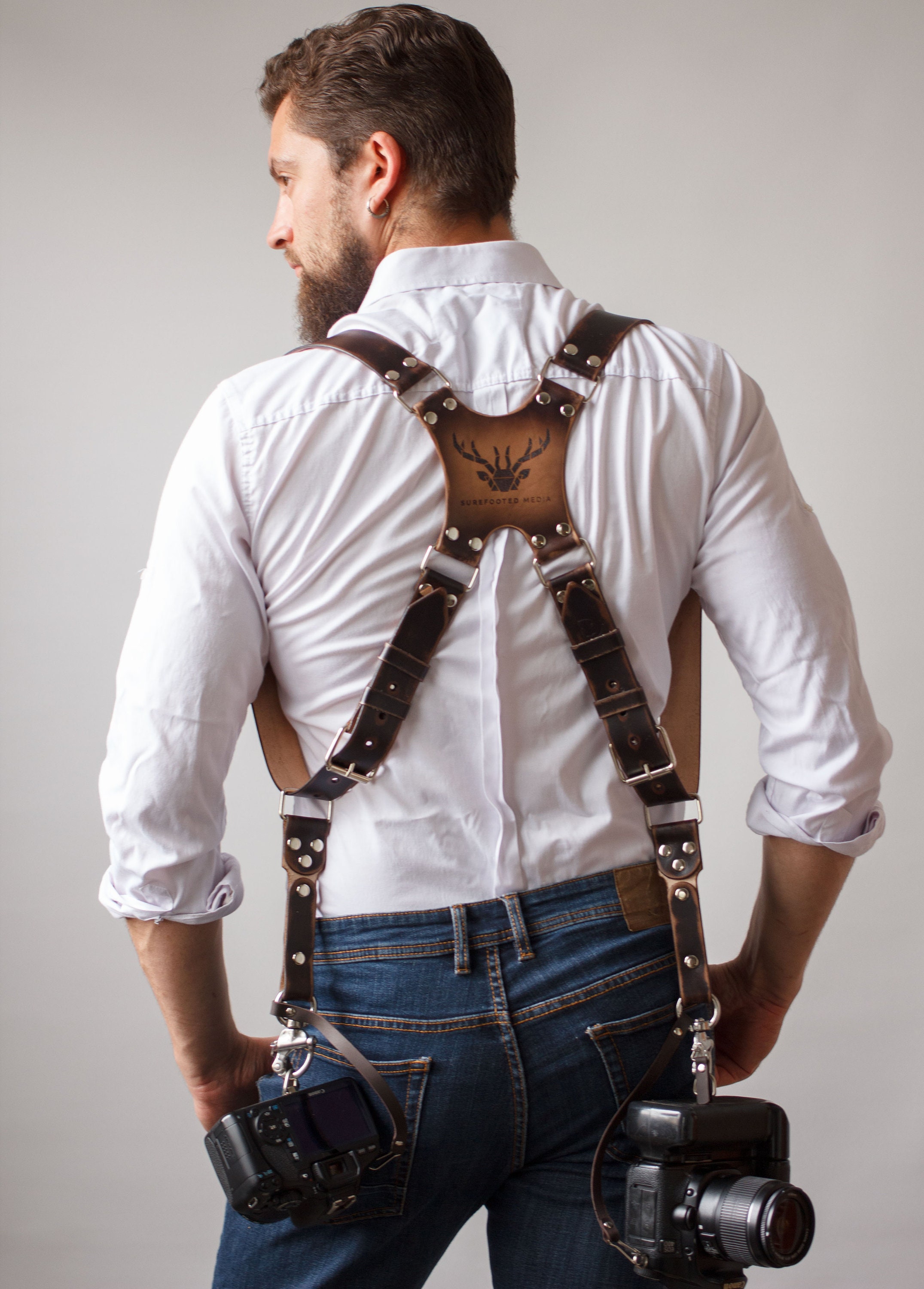 leather embroidered camera strap