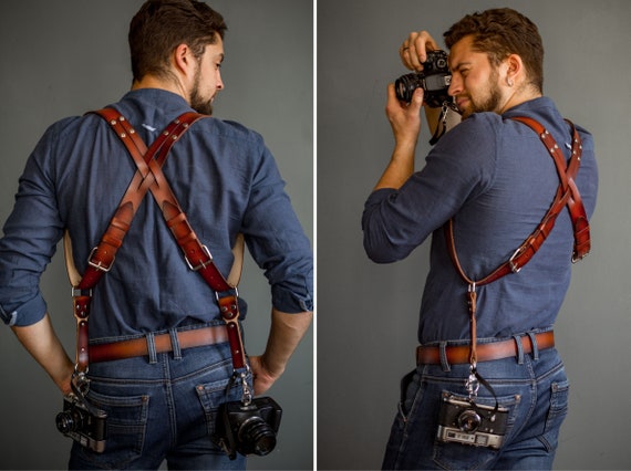Harnais double caméra, courroie d'appareil photo en cuir, courroie d' appareil photo élégante, harnais de photographe par Desired Leather -   Canada