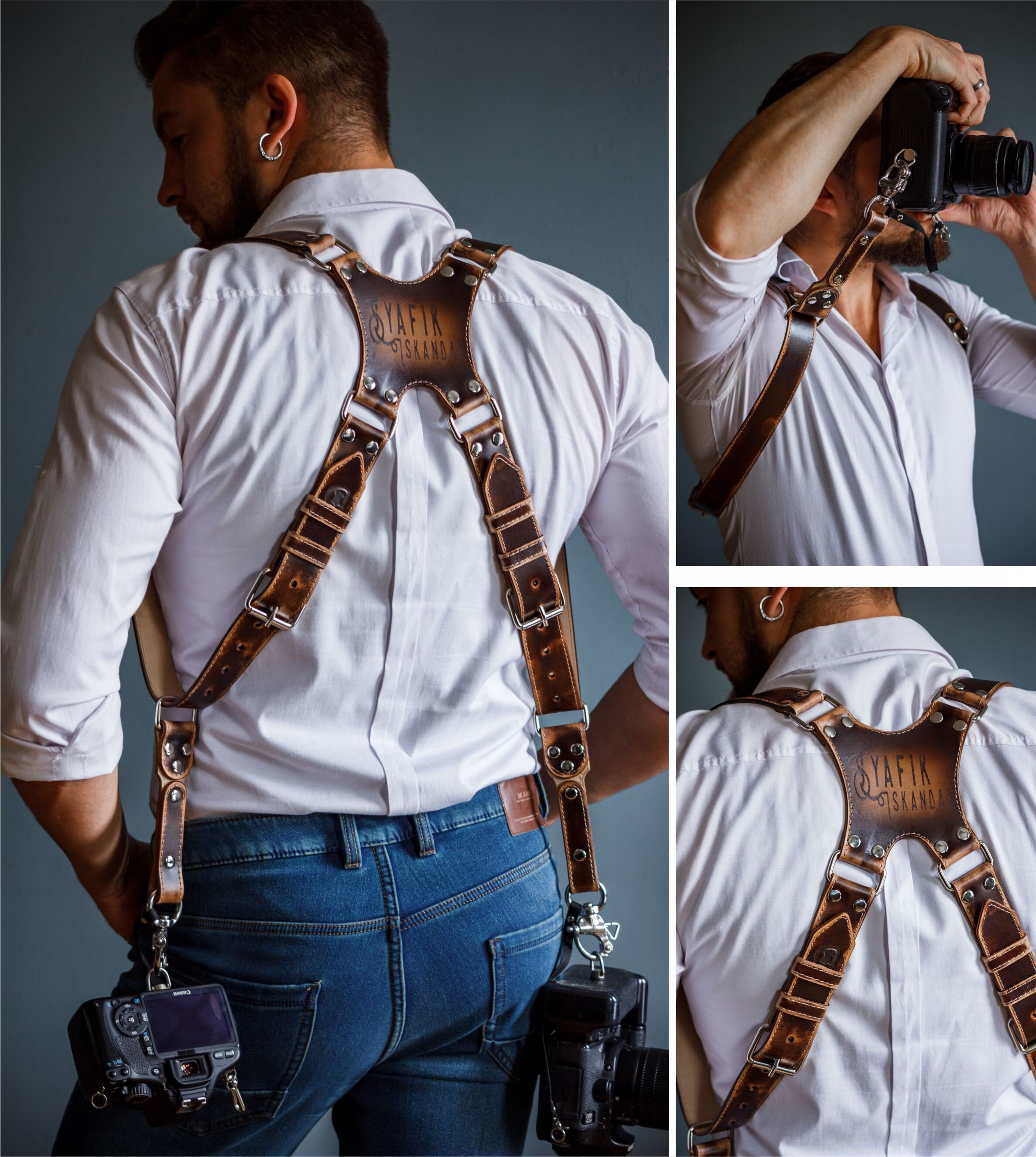 leather embroidered camera strap
