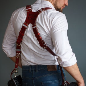 Personalized Dual Cameras Leather Strap, Multi Cameras Strap, Photographer Harness, photographer holster 画像 5