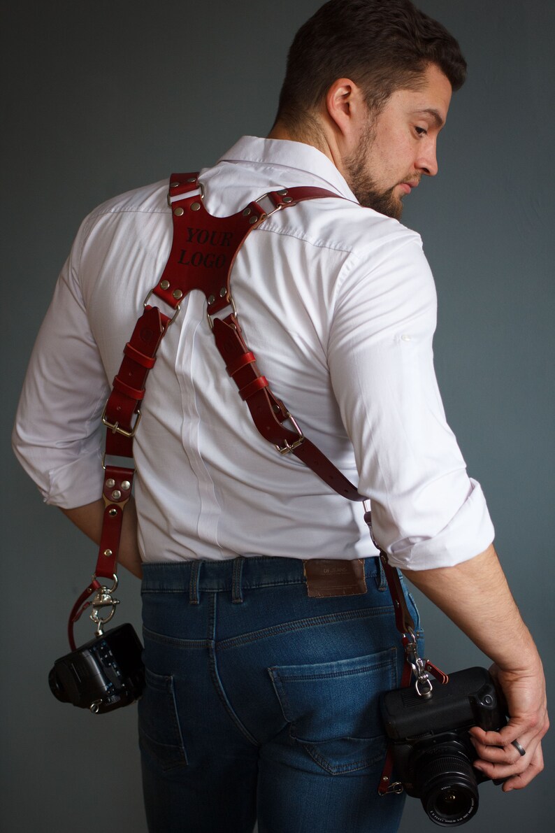 Personalized Dual Cameras Leather Strap, Multi Cameras Strap, Photographer Harness, photographer holster 画像 5