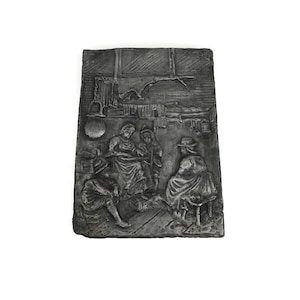 Vintage Bas Relief Plaque On Board