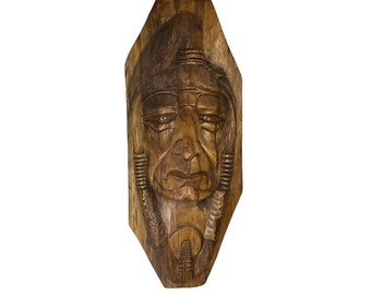 Vintage Carved Wood Native American Large Face Carving
