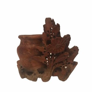 Chinese soapstone carved vase with flowers