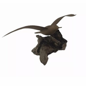 Vintage Carved Wood Shorebird Figure On Driftwood Base