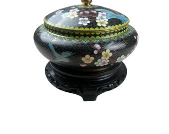 Vintage Chinese Zi Jin Cheng Cloisonne Covered Ginger Bowl With Lid And Base