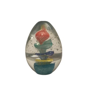 Vintage glass blown controlled bubble multicolor layered glass paperweight