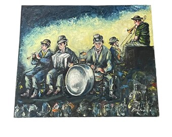 Vintage Isadore Louis Firestone Oil Painting Of Musicians On Board Signed