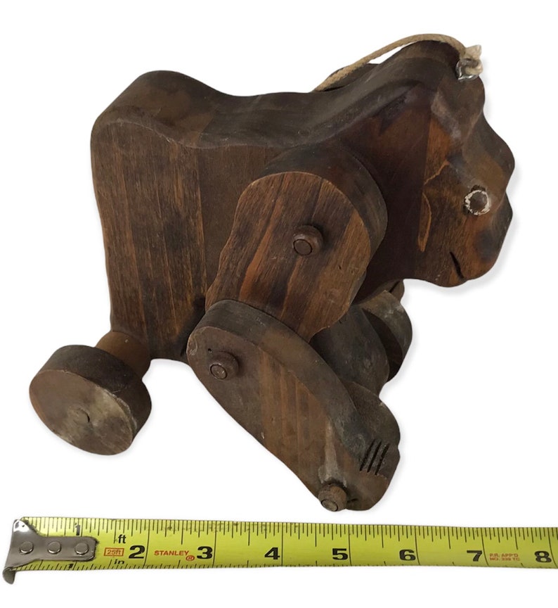 Vintage Gorilla Wood Carved Pull Toy Moves Arms When Pulled Etsy