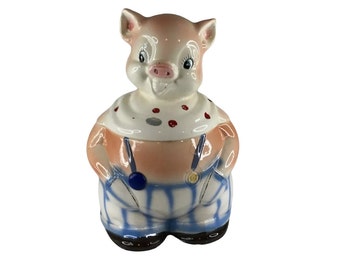 Vintage 1940s PIG IN OVERALLS Cookie Jar Lorraine Elam Ceramic Enesco