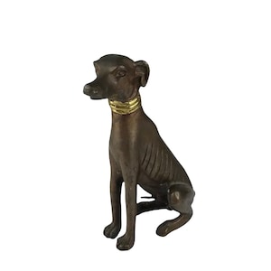 Vintage Metal Sitting Greyhound With Gold Tone Gilded Collar
