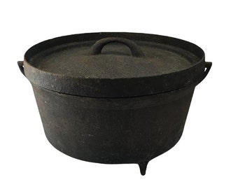 Vintage Cast Iron 12 Inch Cauldron 3 Legged Pot With Lid