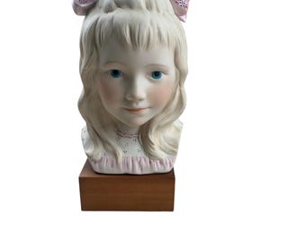 Cybris Porcelain Figurine Collectibles Head Bust - Girl With Pink Ribbon