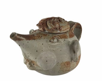 Studio Pottery Rat Face Teapot Signed GK