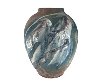 Vintage Tony Evans Large Koi Collection Pottery Vase Signed And Numbered Evans 2