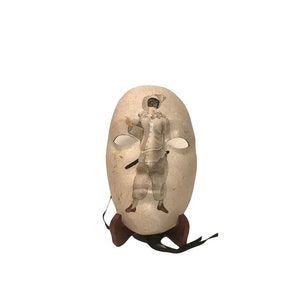 Pulcinella play/theater mask with pulcinella figure painted on front and signed