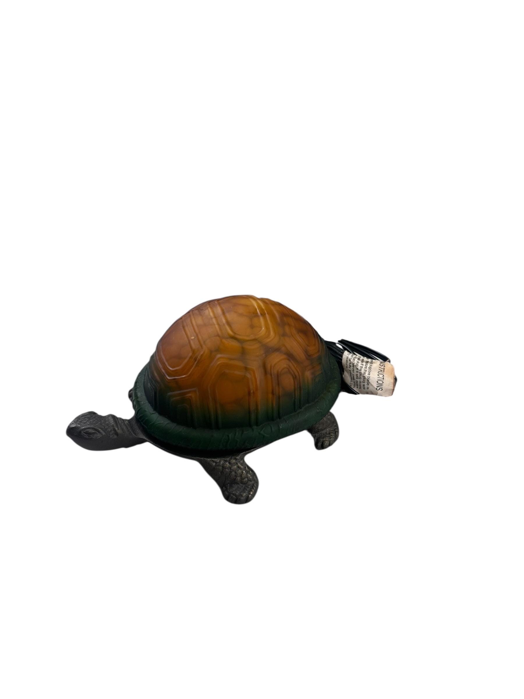 Vintage Turtle Accent / Night Light Lamp Amber Glass Shell Metal Base