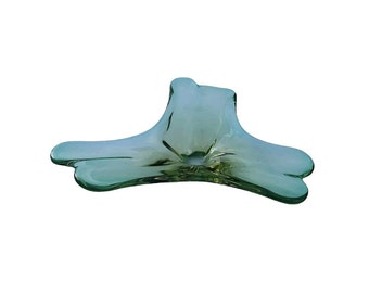 Vintage Blown Art Glass Murano Triangle Shape Green Trinket Dish