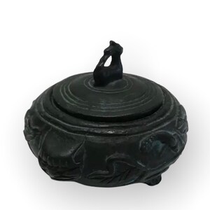 Vintage Metal Asian incense burner container with lid