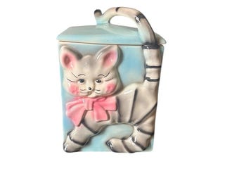 Vintage American Bisque Cat Cookie Jar with Tail as Lid