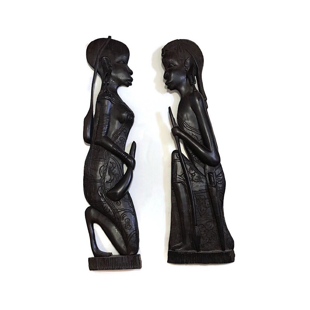 Vintage African Wood Carved Large Wall Art Decor Etsy