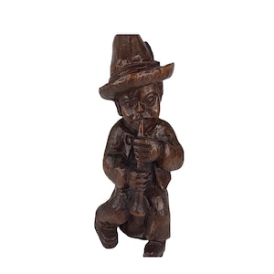 Vintage Wood Carved German Figure Boy Playing Flute
