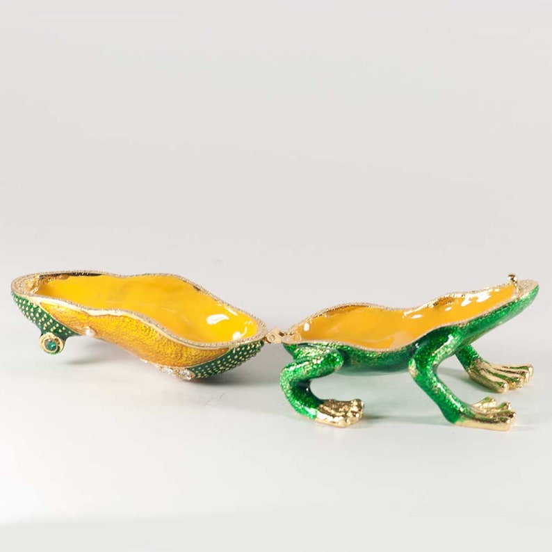 Austrian Crystal Decorated Box Faberge Frog Collection Jewelry Box Green Frog Faberge Style Enamel Jewelry Box