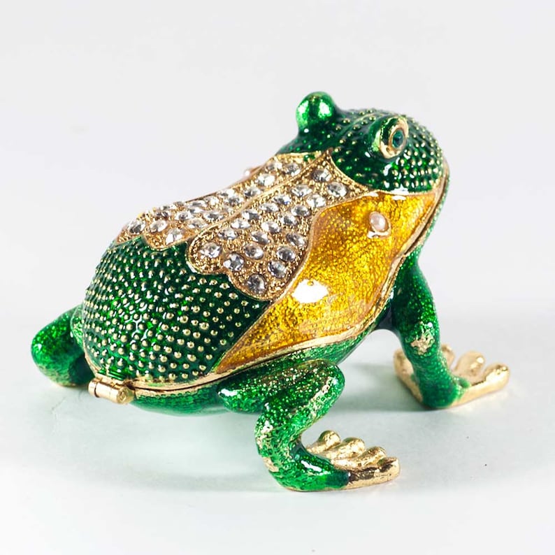 Austrian Crystal Decorated Box Faberge Frog Collection Jewelry Box Green Frog Faberge Style Enamel Jewelry Box
