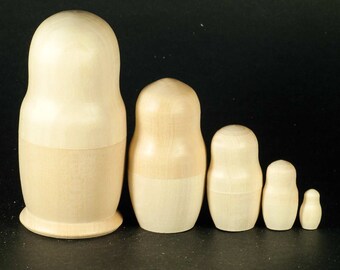 Blank Nesting Doll 5 piece set 10 cm/4" tall - Unpainted Stacking Matryoshka Doll - DIY Matryoshka Nesting Doll - Blank Babushka Doll