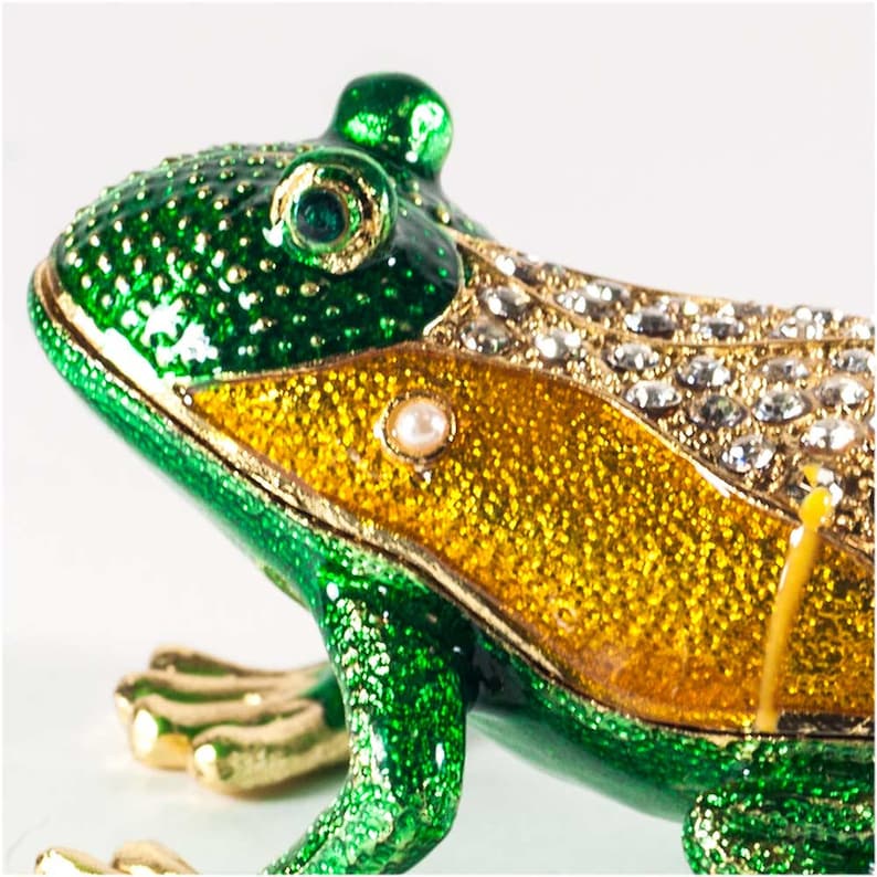Austrian Crystal Decorated Box Faberge Frog Collection Jewelry Box Green Frog Faberge Style Enamel Jewelry Box